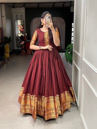 Maroon georgette zari embroidered ruffle layers partywear gown | Party wear  gown, Gowns, Indian gowns dresses
